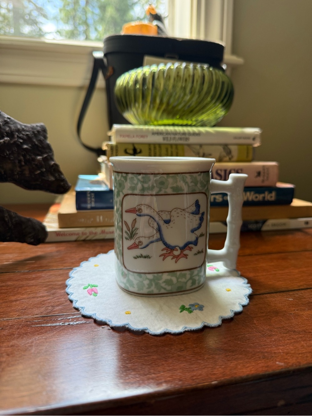 Vintage Takahashi San Francisco Cottagecore Goose Mug with Bamboo Design Handle